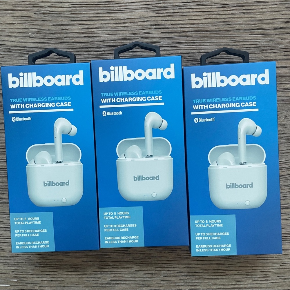Billboard True Wireless Earbuds with Charging Case - white. New